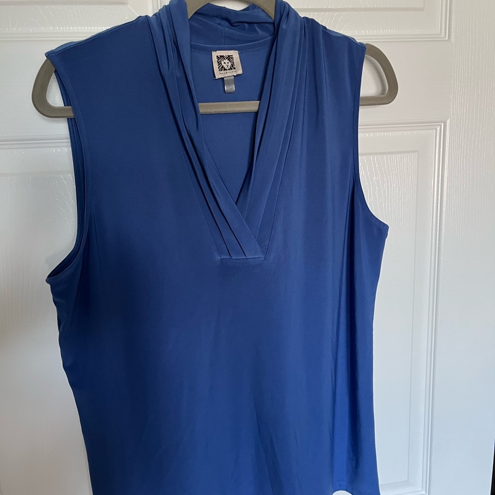 Anne Klein Blue Sleeveless Blouse V-Neck